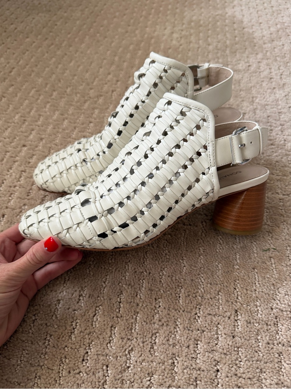 Donald J. Pliner The Cassie- leather Woven Cutout Slingback Heeled Sandals Cream